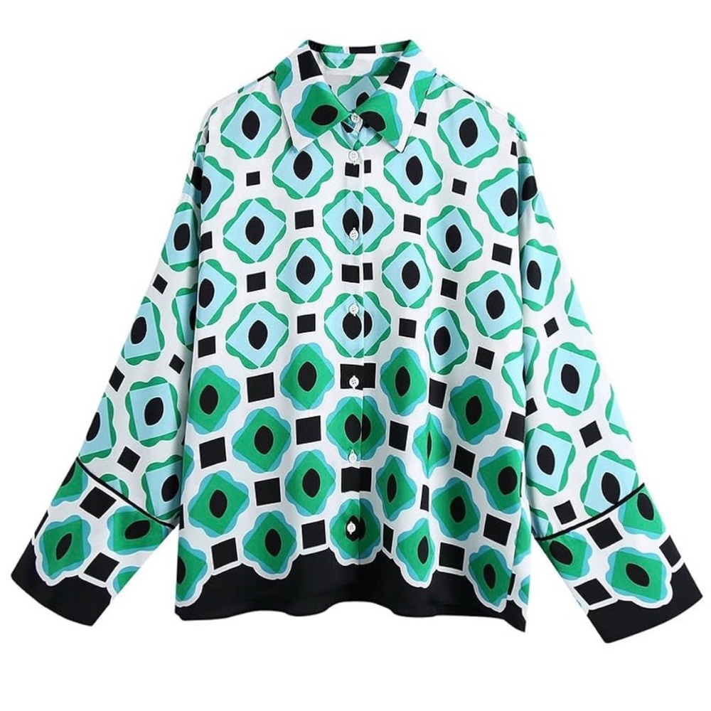 Zara Geometric Patterned Button-Up Shirt